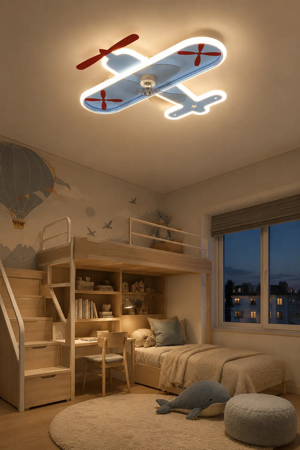 Minori Blue Plane Ceiling Fan With Light, L 21" - Lumpaz