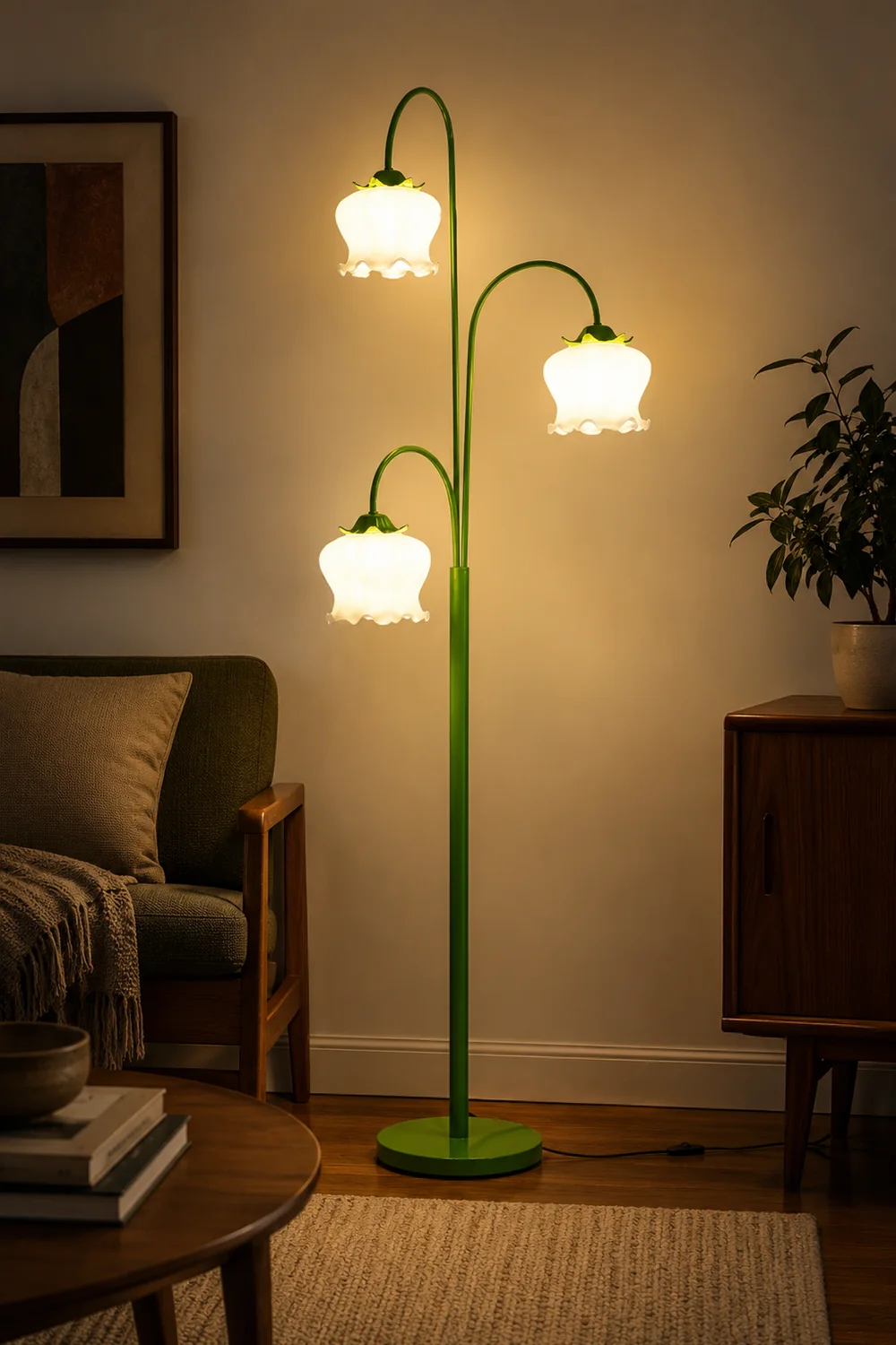 Lily Green Shade Flower Floor Lamp, Metal/Glass, Living Room/Bedroom - Lumpaz