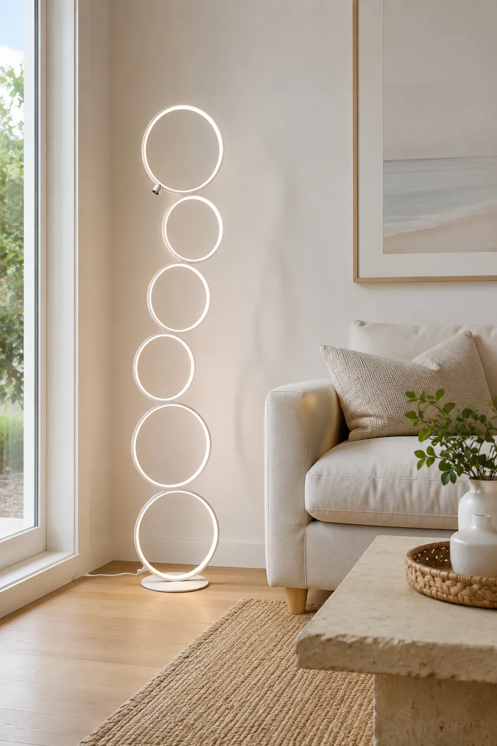 Arisha Floor Lamp Multi-ring Modern, Metal/Silicon, White/Black, Bedside - Lumpaz