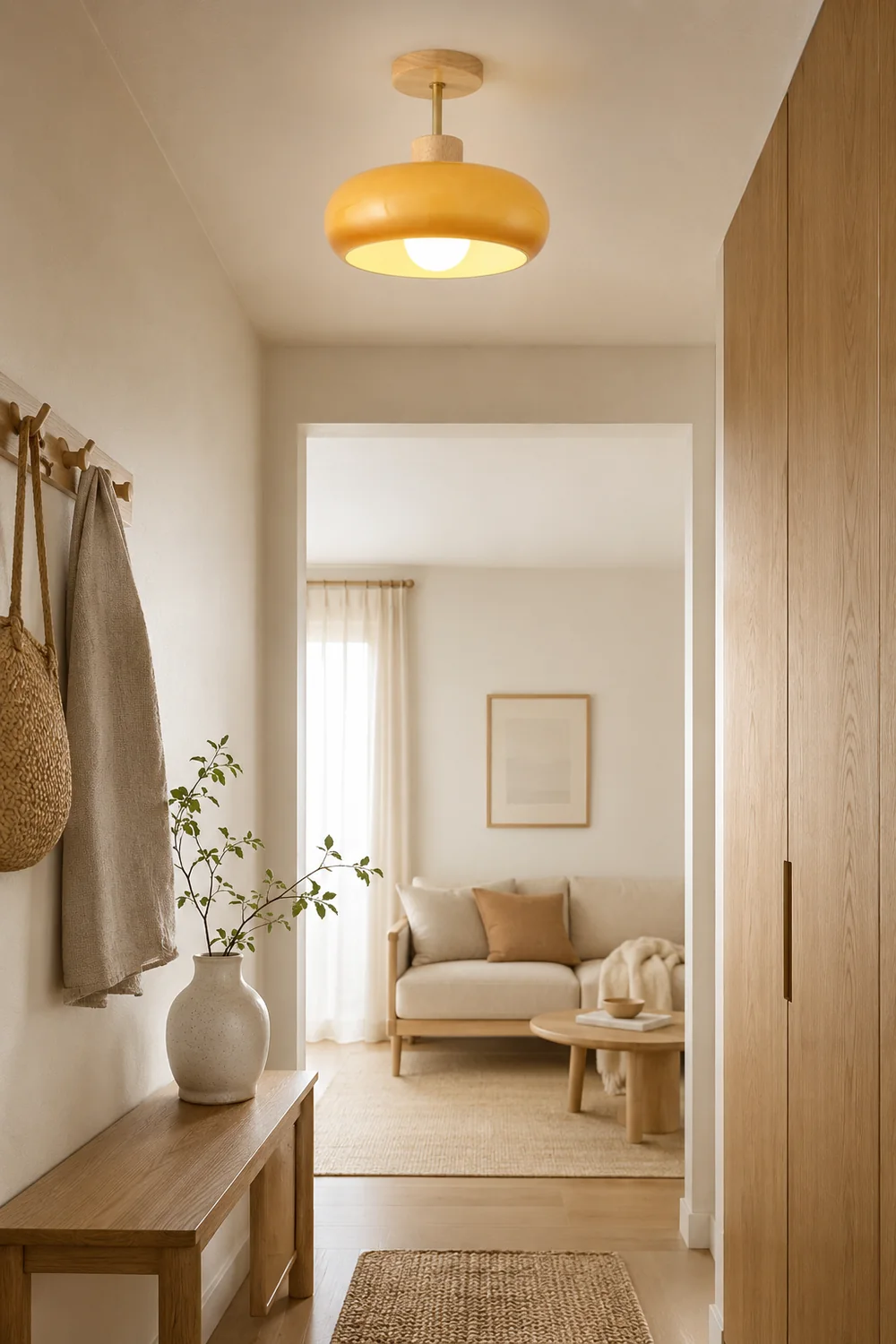 Hailie Flush Mount Ceiling Light Cup Minimalist Wood/Glass White/Orange - Lumpaz