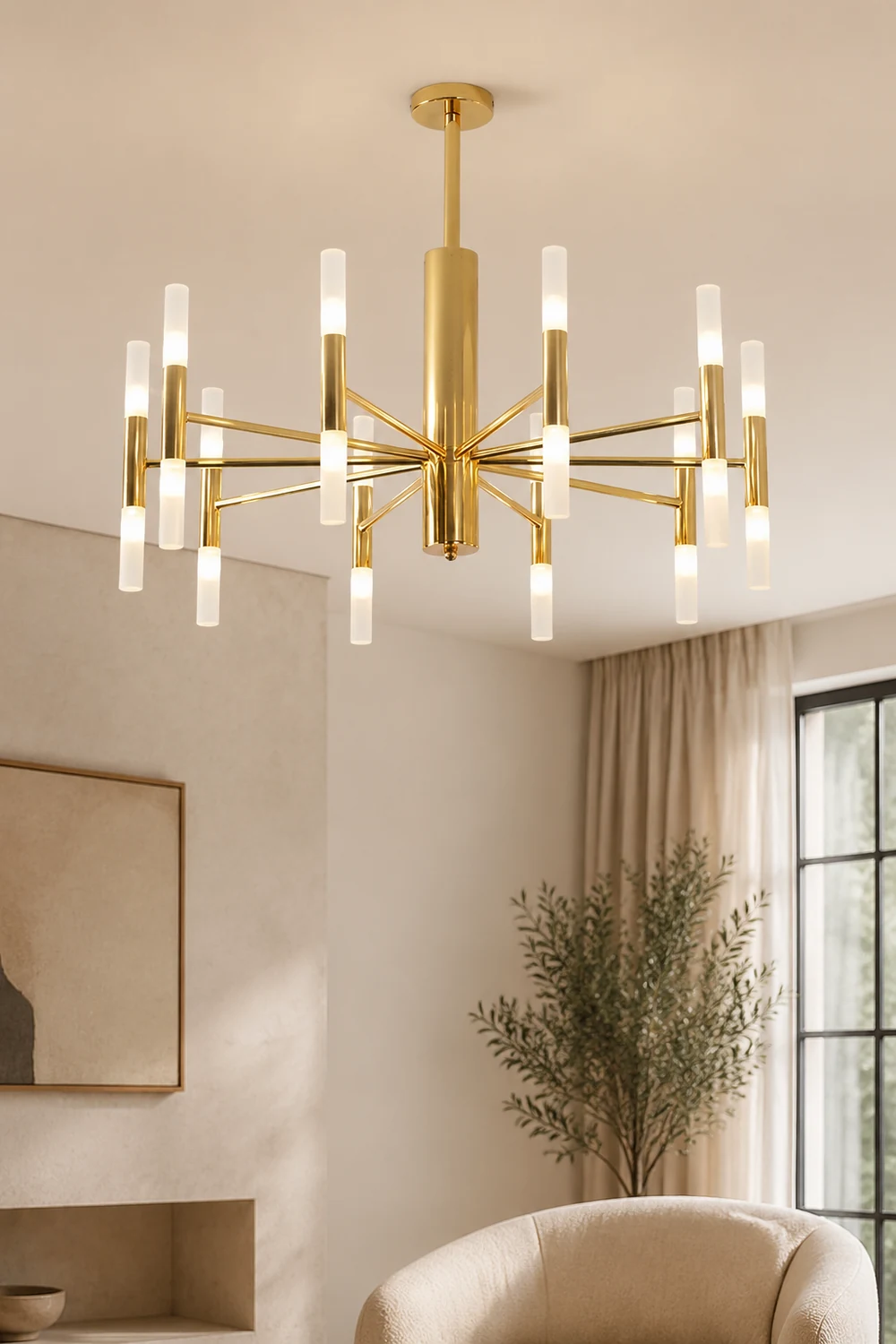 Marilyn Modern Cylindrical Metal Chandelier, Gold - Lumpaz