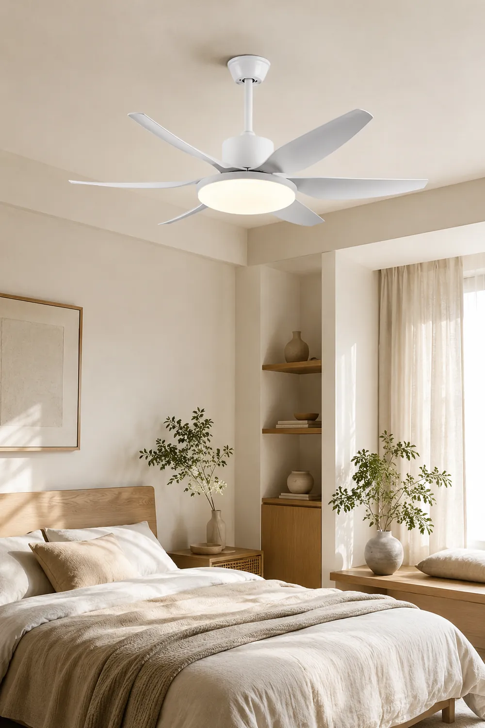 Haydn Basic Modern 6-Blade DC Ceiling Fan with Light, Black & White, 51'' - Lumpaz