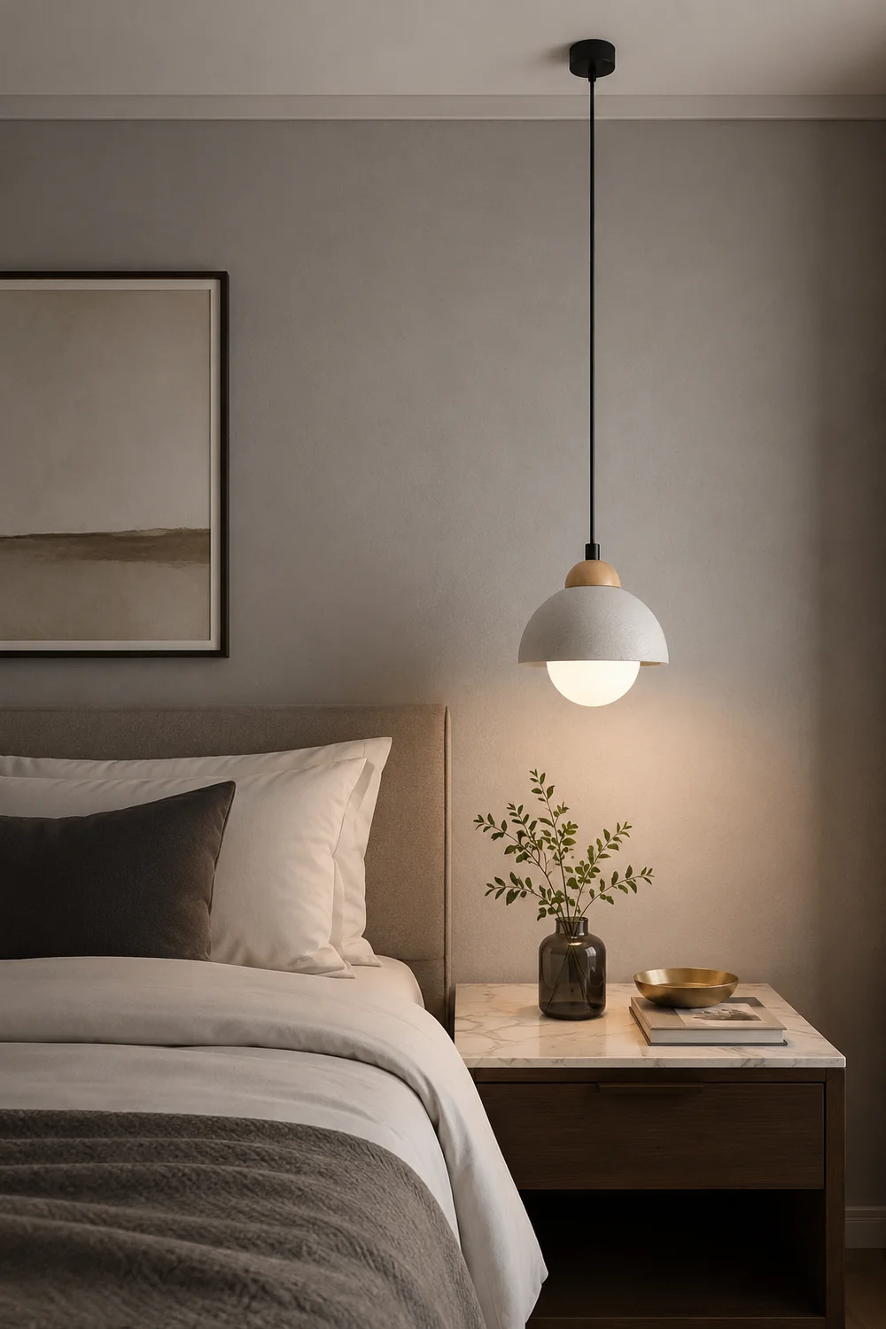 Ozawa Minimalism LED Modern Pendant Light Cement White Bedroom/Bedside/Kitchen Island/Living Room - Lumpaz