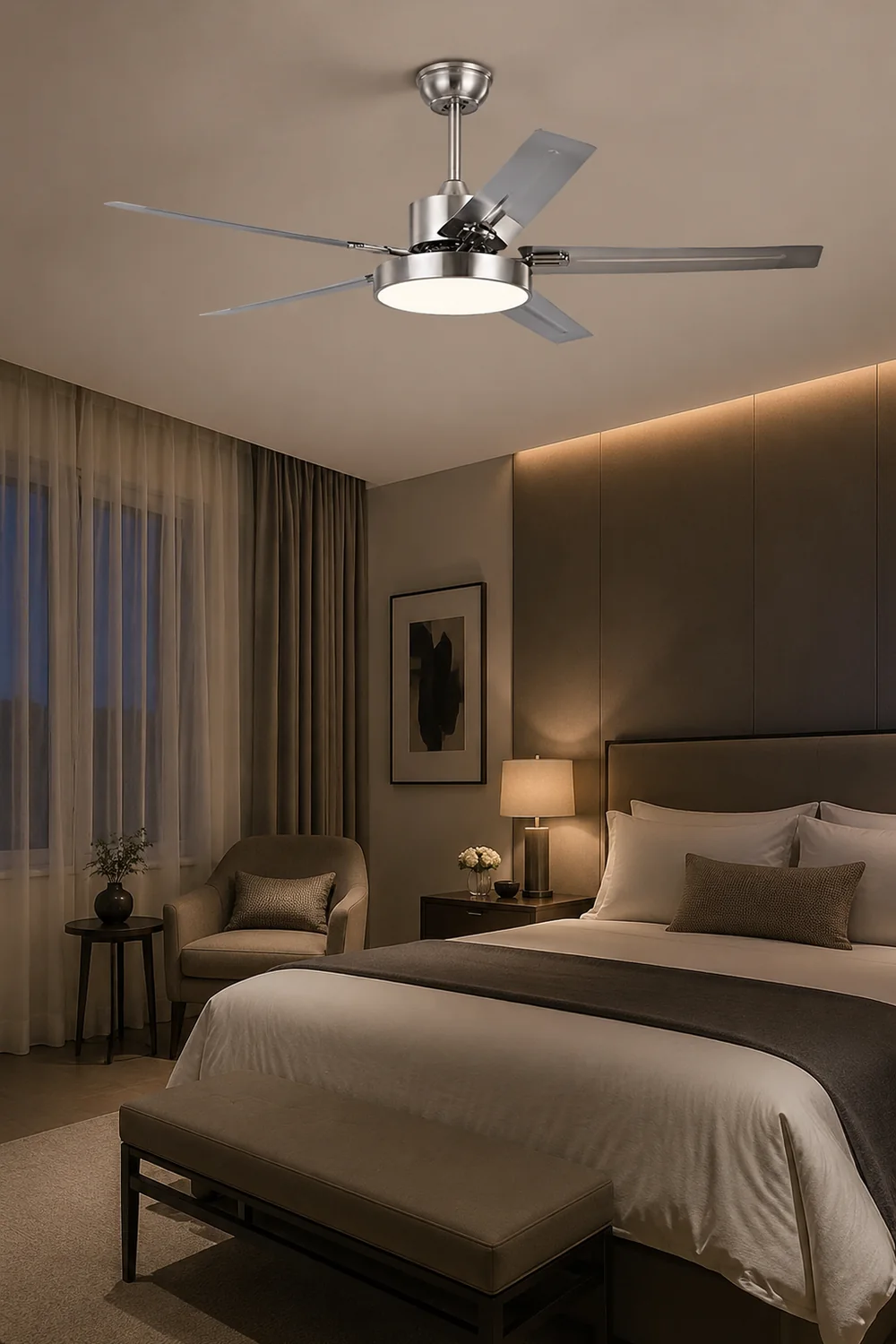 Haydn 5-Blade Industrial Silver DC Ceiling Fan Light, 52'' - Lumpaz