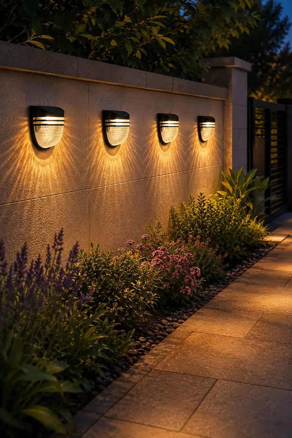 Modern Solar-Powered Black Wall Fence Lights, 4-Pack复制 - Lumpaz