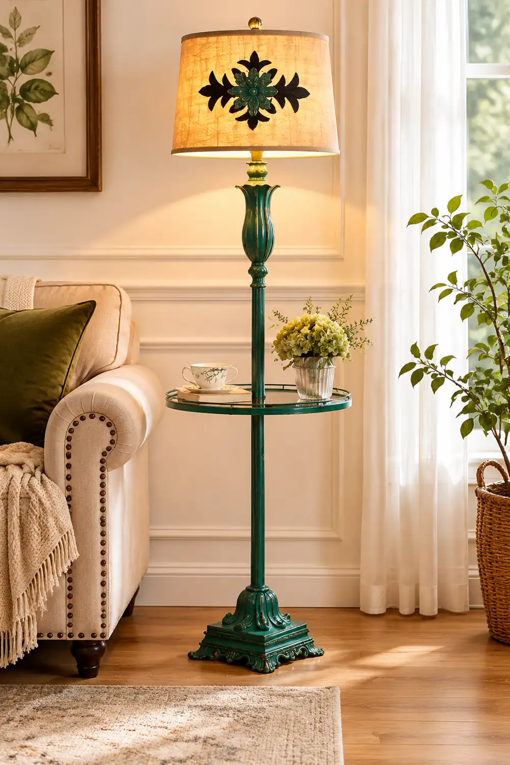Eryn Floor Lamp Table Vintage, Metal/Resin, Green, Living Room - Lumpaz