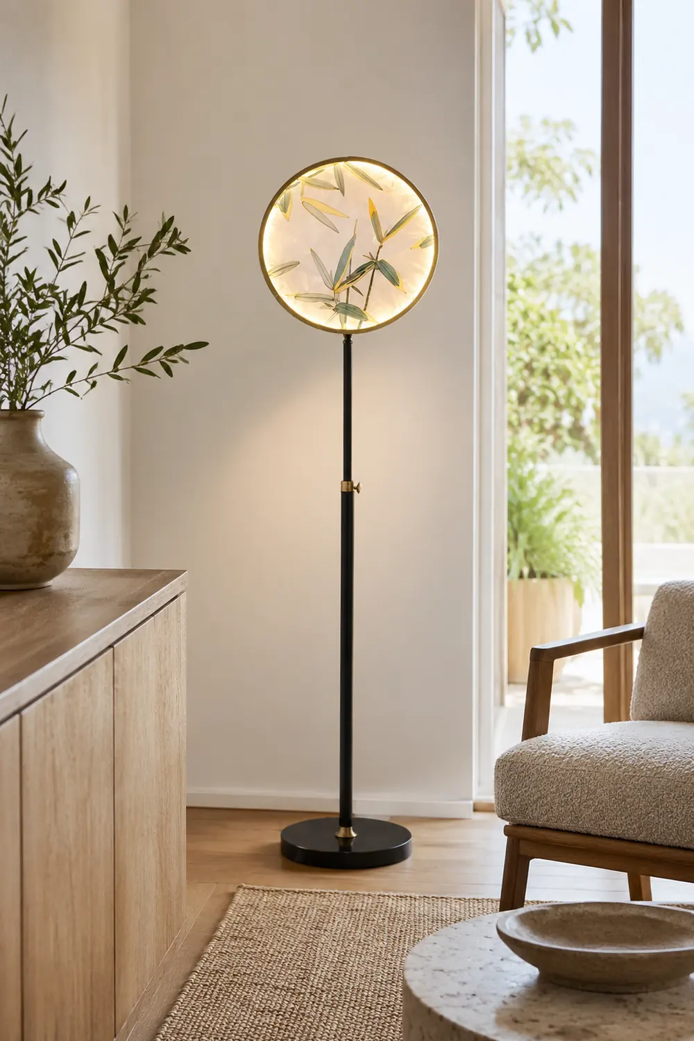 Jade Zen Artistic Circle Floor Lamp, Metal/Glass - Lumpaz