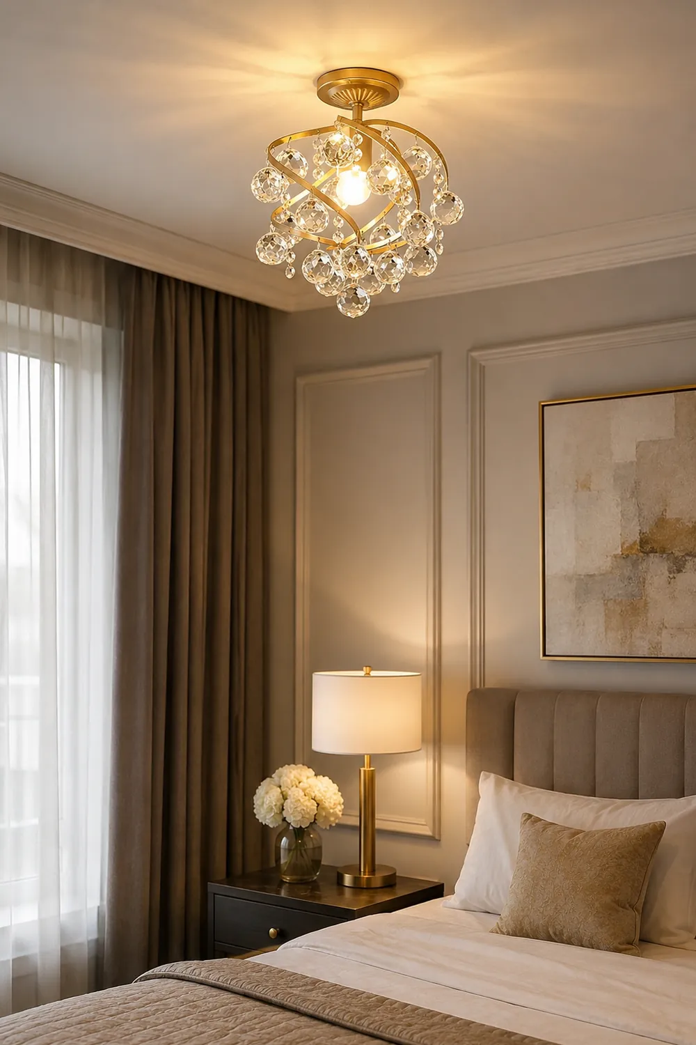 Marliyn Luxury Globe Crystal Semi-Flush Mount Ceiling Light, Brass - Lumpaz