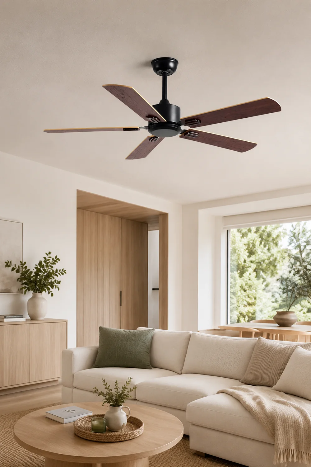 Haydn 5-Blade Modern Black & Coffee DC Ceiling Fan, Metal & Wood, 51'' - Lumpaz
