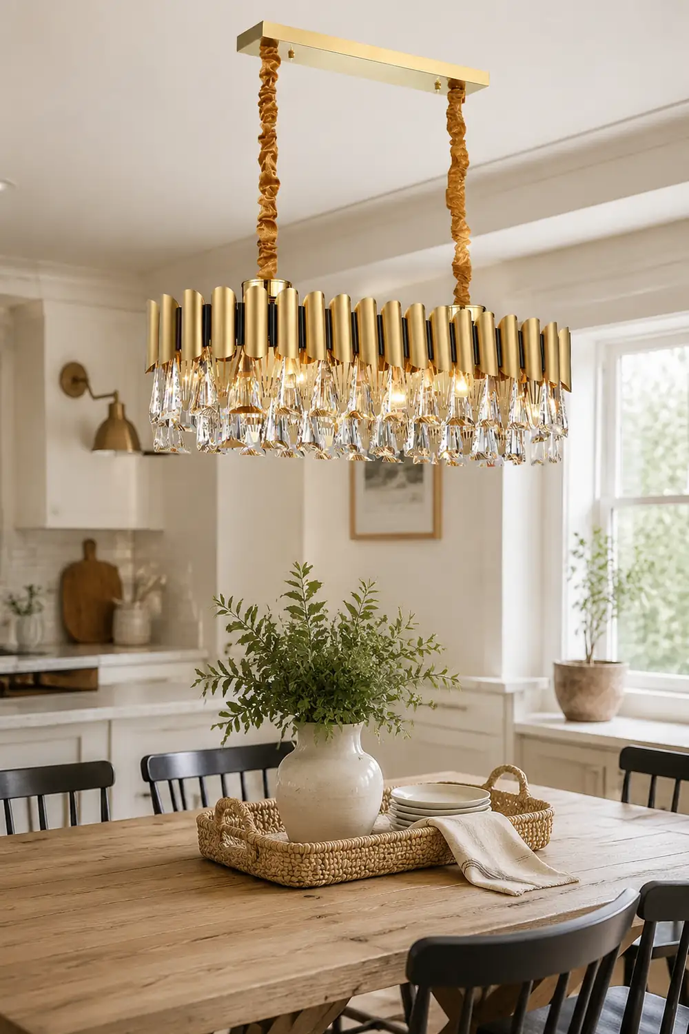 Marilyn Rectangular Luxury Metal Crystal Chandelier, Gold, Small - Lumpaz