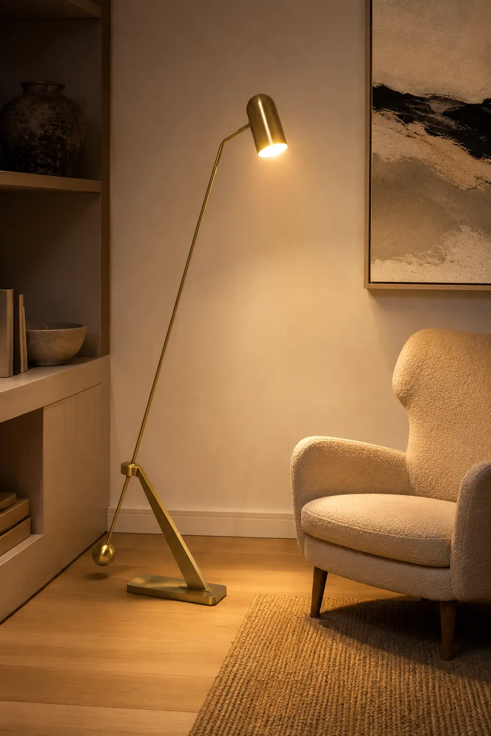 Freja Antique Vintage Lever Metal Fishing Rod Floor Lamp, Brass - Lumpaz