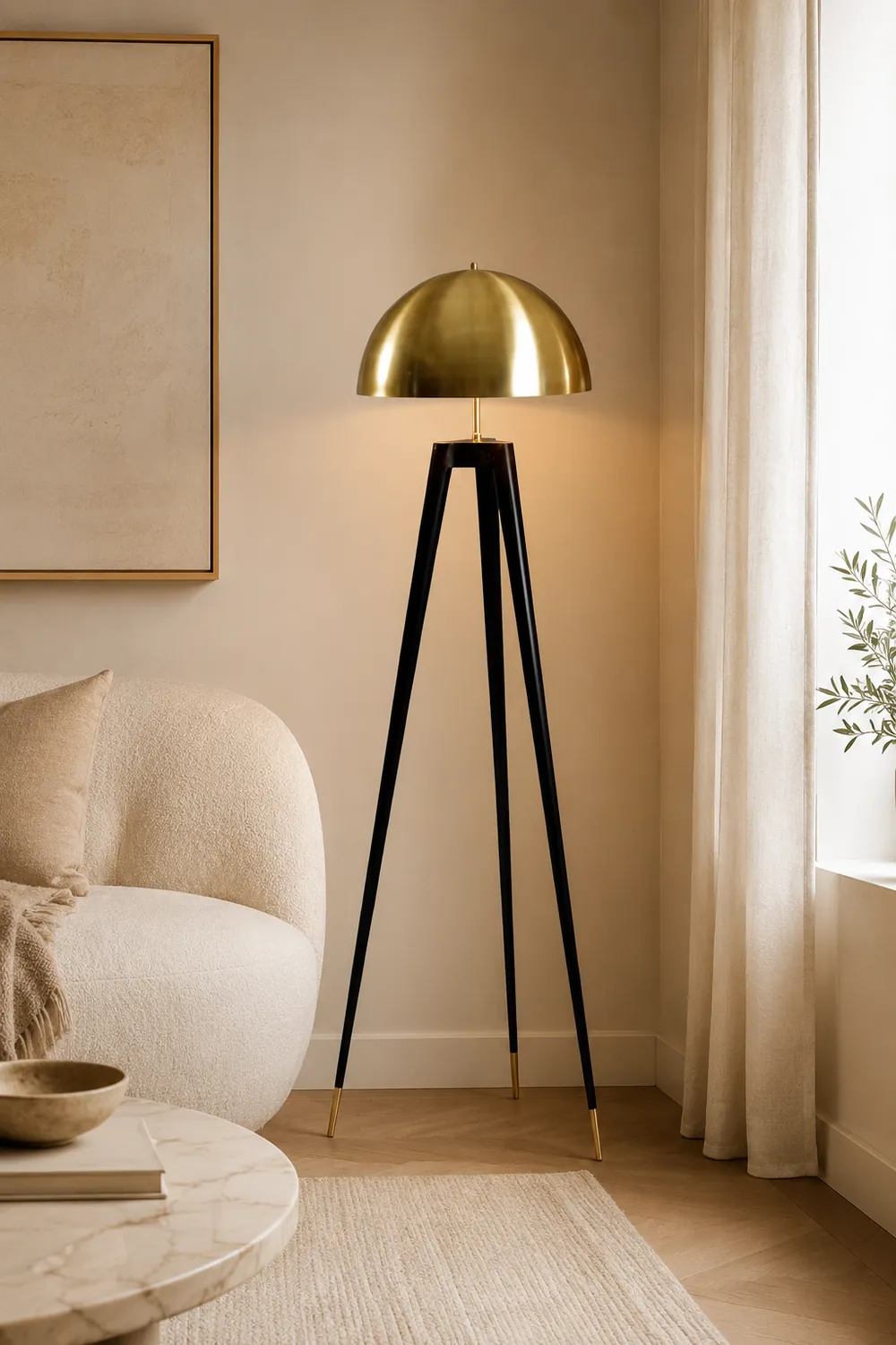 Carins Modern Metal Tripod Floor Lamp, Black/Gold - Lumpaz