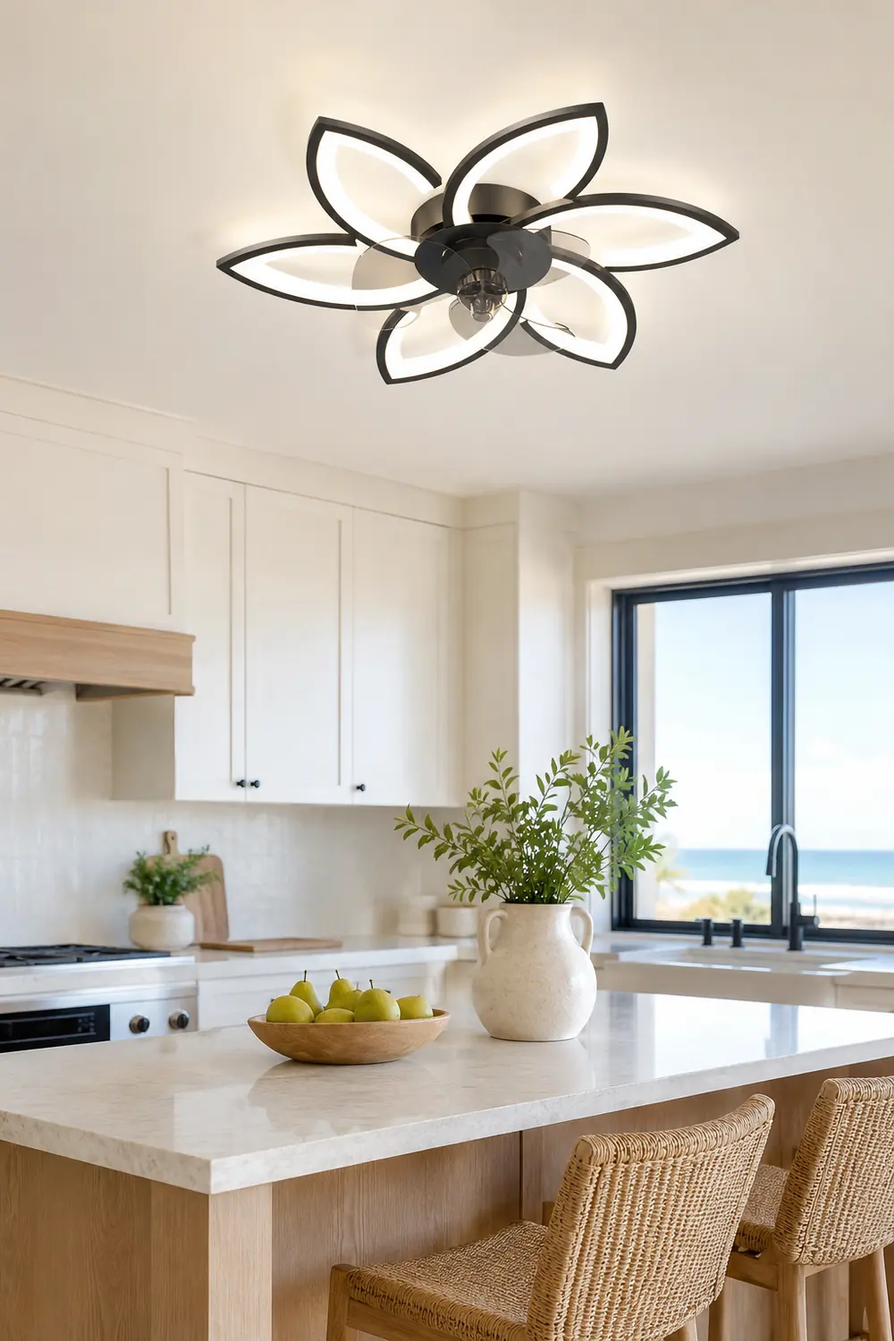 Hana Modern Flower Ceiling Fan with Light, 3 Color, L 25.5"/27"/31"/35.5" - Lumpaz