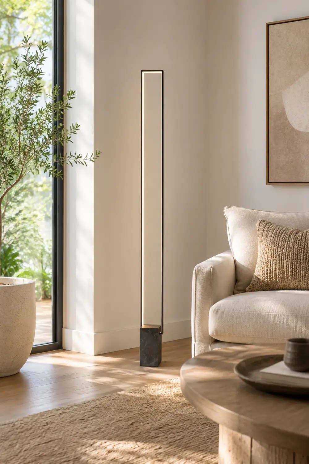 Edge Modern Minimalist Rectangular Metal Floor Lamp, Black - Lumpaz