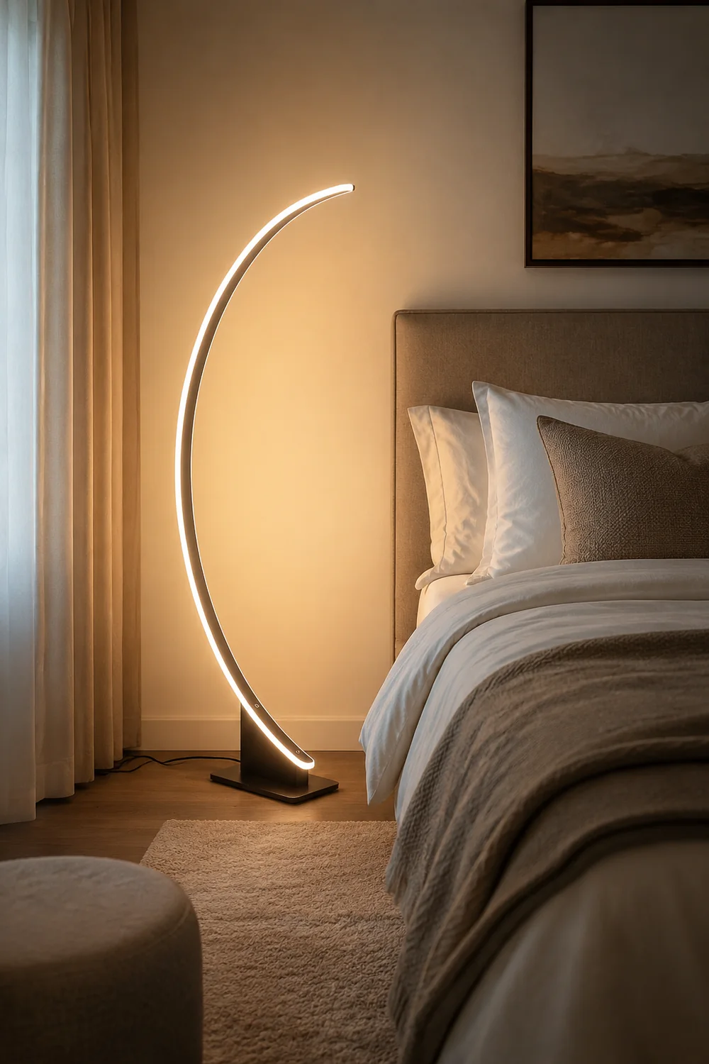Edge Modern Minimalist Arched Metal Floor Lamp, Black - Lumpaz