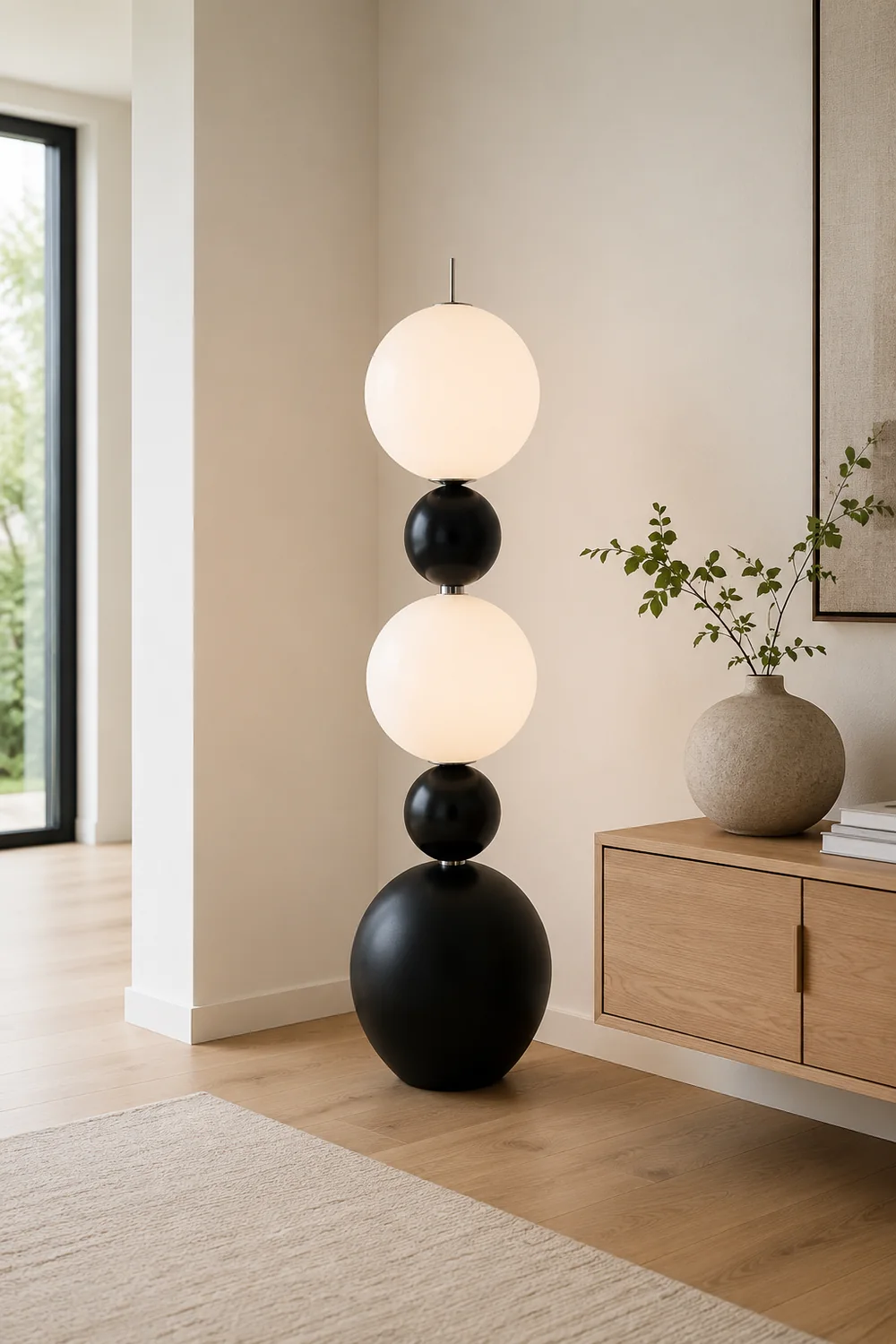 Valentina Modern Ball-shaped Resin Glass Floor Lamp,Black /White - Lumpaz