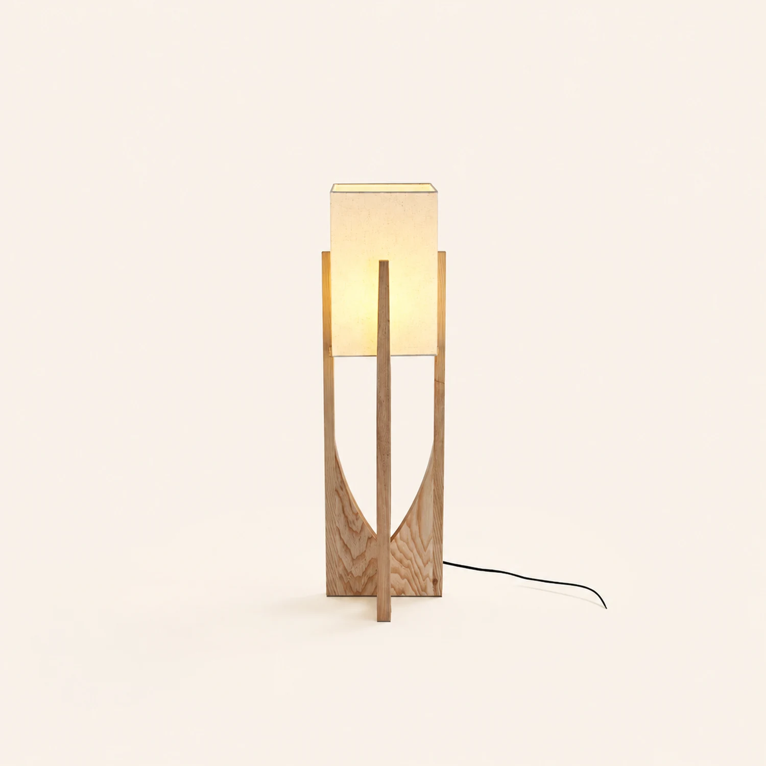 Ozawa Natural Rectangular Wood/Fabric Floor Lamp - Lumpaz