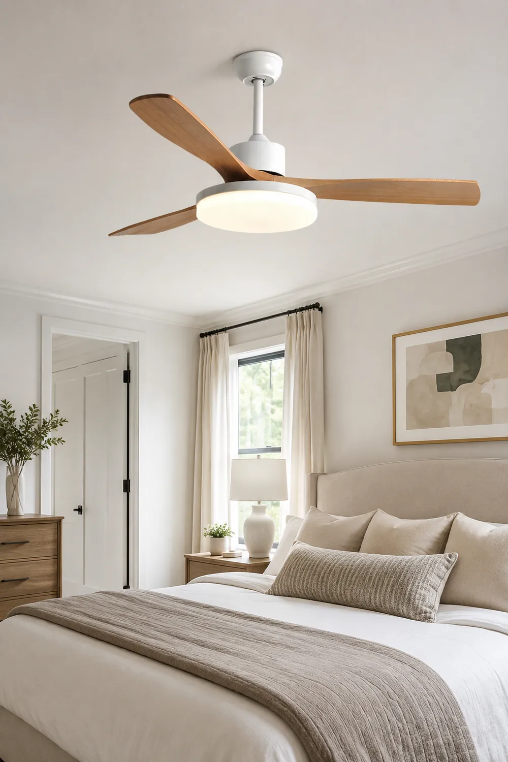 Haydn 3-Blade DC Ceiling Fan Light, Wood & White, Summer, 52'' - Lumpaz