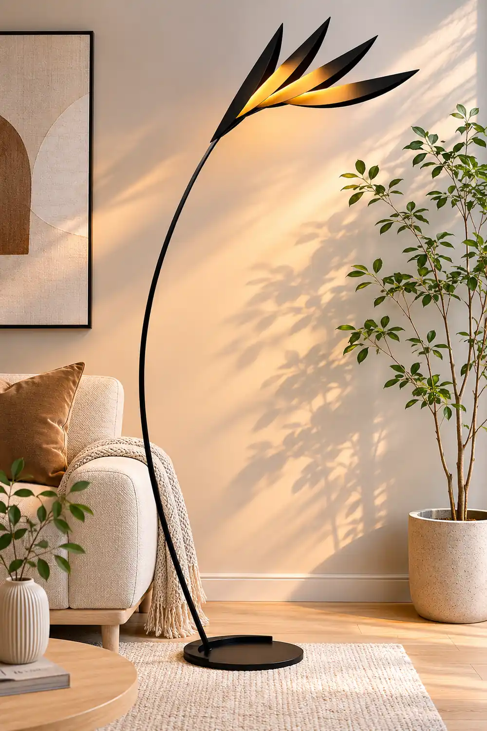 Clifford Modern Leaf Floor Lamp, Black, Metal, Living Room - Lumpaz