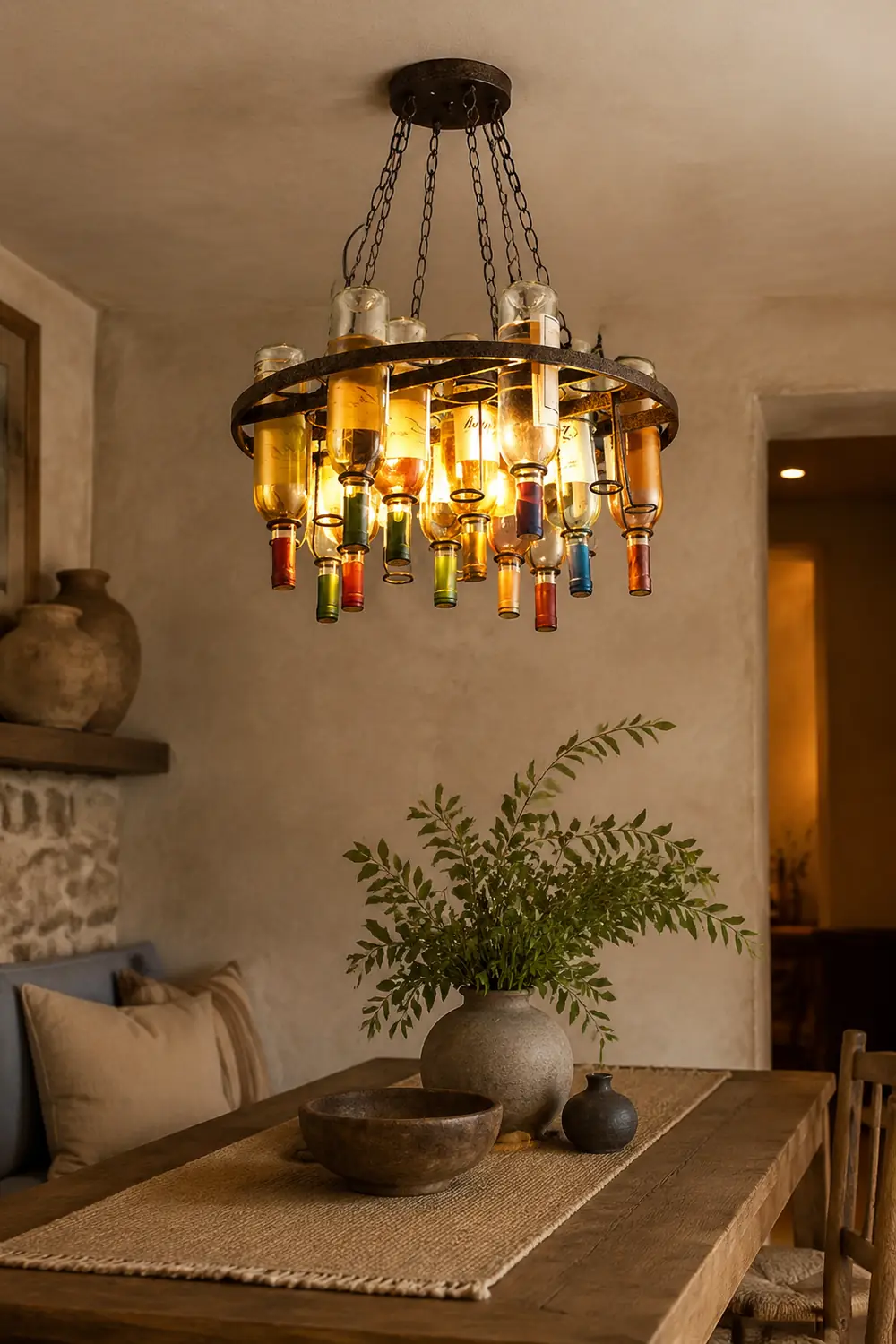 Hailie Antique Wine Bottle Metal/Glass Colorful Pendant Light - Lumpaz