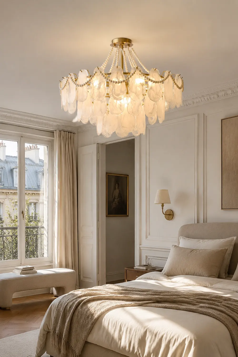 Kirsten Elegant Pearl/Glass/Metal Chandelier, White - Lumpaz