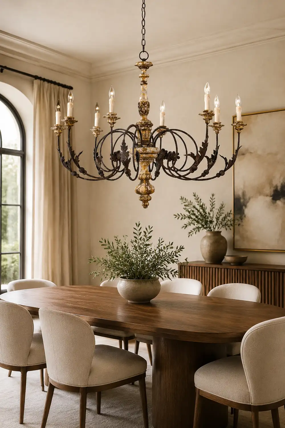 Silva Large Retro Creative Chandelier Brown Wood Metal Living Room - Lumpaz