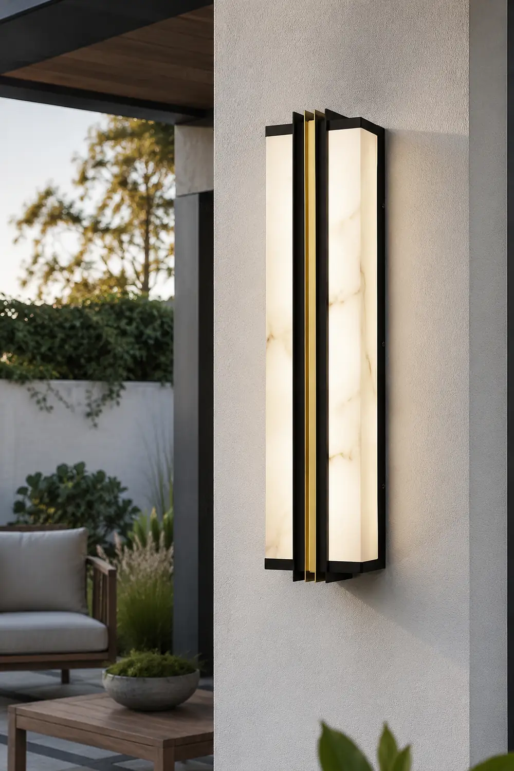 Modern Black LED Indoor/Outdoor Wall Lights with Resin Marble Shade - Lumpaz