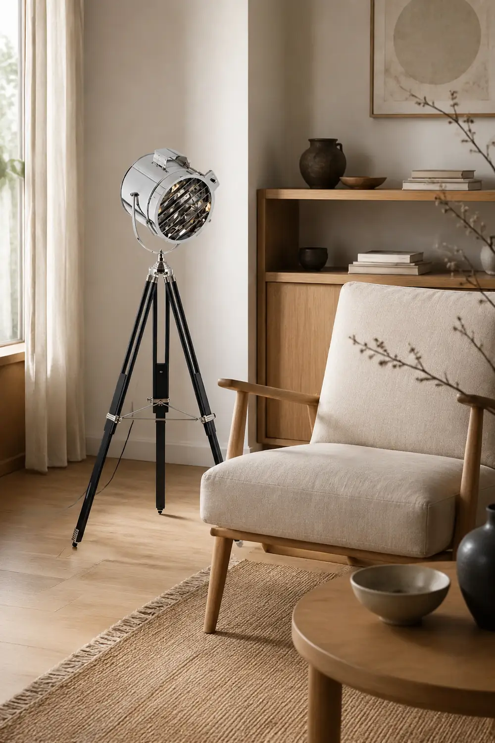 Salgado Retro Tripod Metal Floor Lamp, Silver, Bedroom/Study - Lumpaz