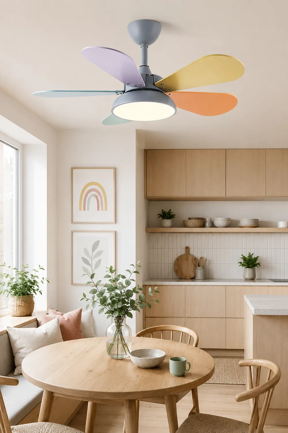 Morandi Colorful DC Ceiling Fan with Light, Gray & White, 5-Blade, for Summer - Lumpaz
