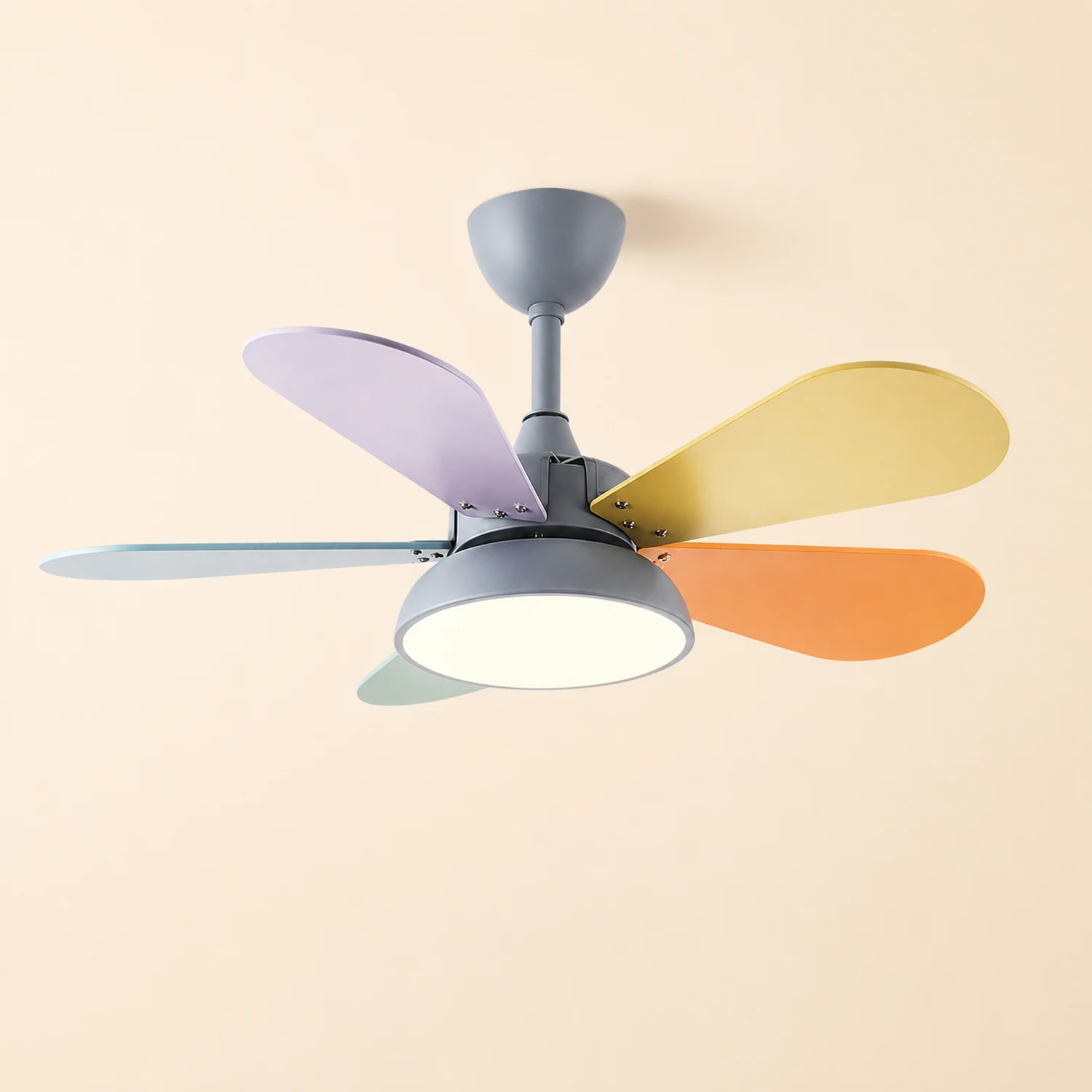 Morandi Colorful DC Ceiling Fan with Light, Gray & White, 5-Blade, for Summer - Lumpaz