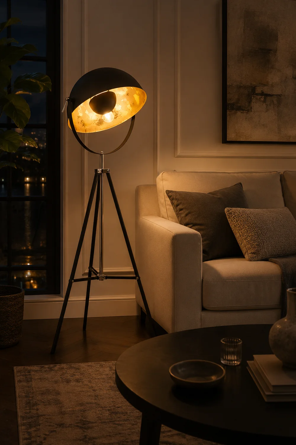 Salgado Vintage Industrial Tripod Metal projector floor lamp, Black - Lumpaz