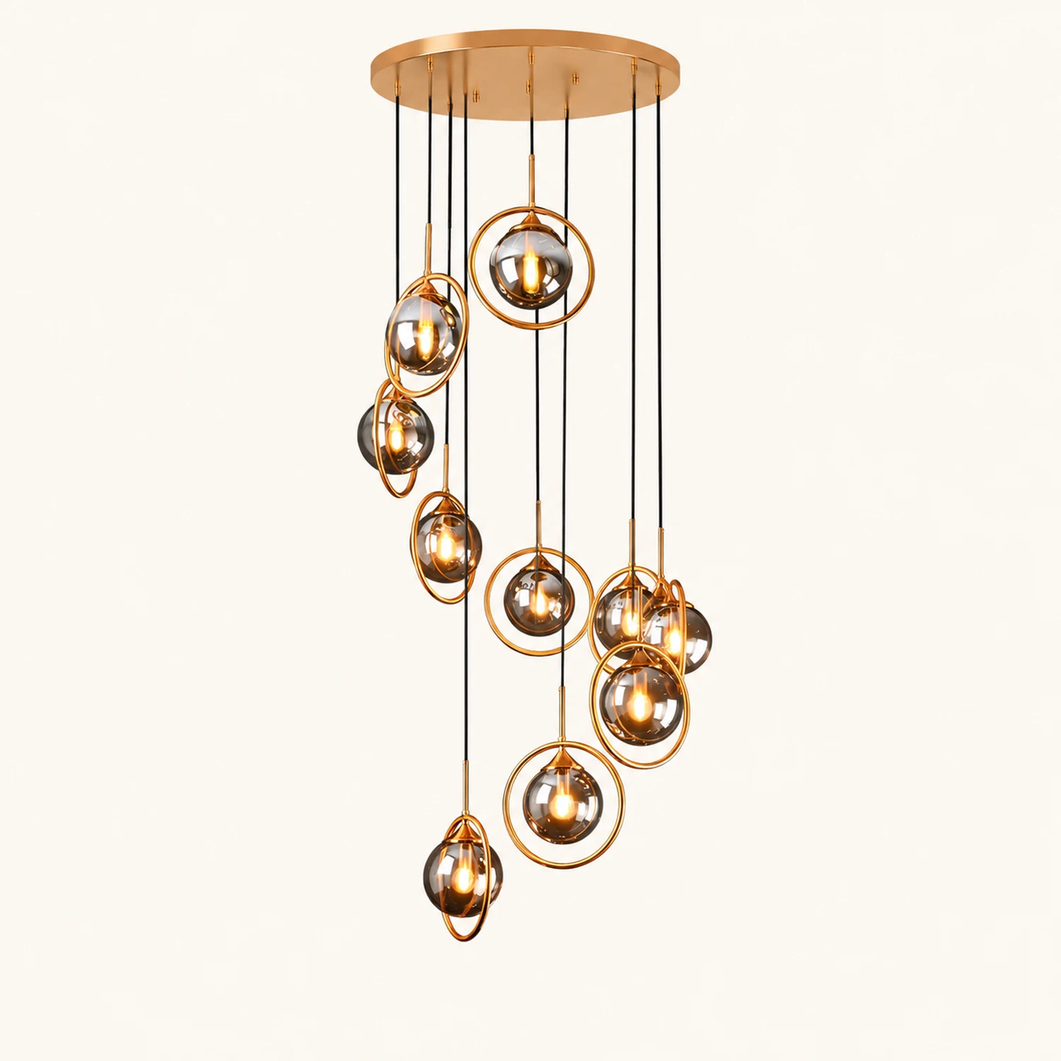 Hailie Modern Spiral Ball Glass Staircase Chandelier, Clear/Amber/Smoke Gray - Lumpaz
