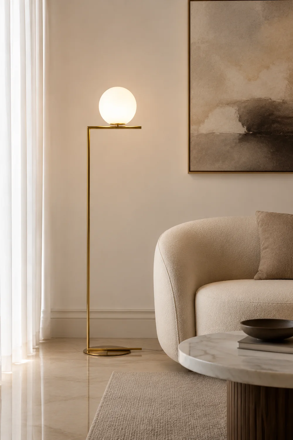 Valentina Modern Right Angle Globe Metal/Glass Standing Floor Lamp, Brass/Silver - Lumpaz