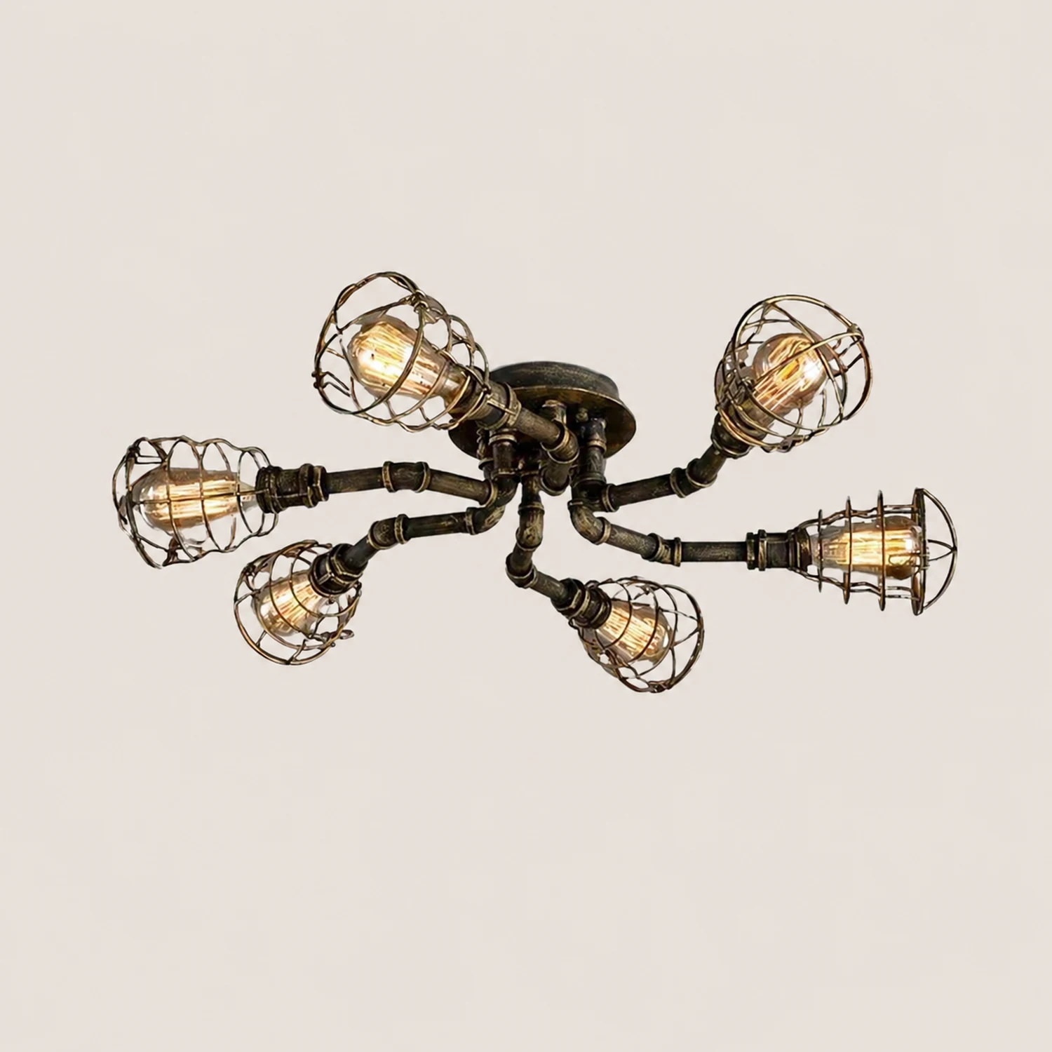 Alessio Industrial Flush Mount Ceiling Light, Black/Brass - Lumpaz