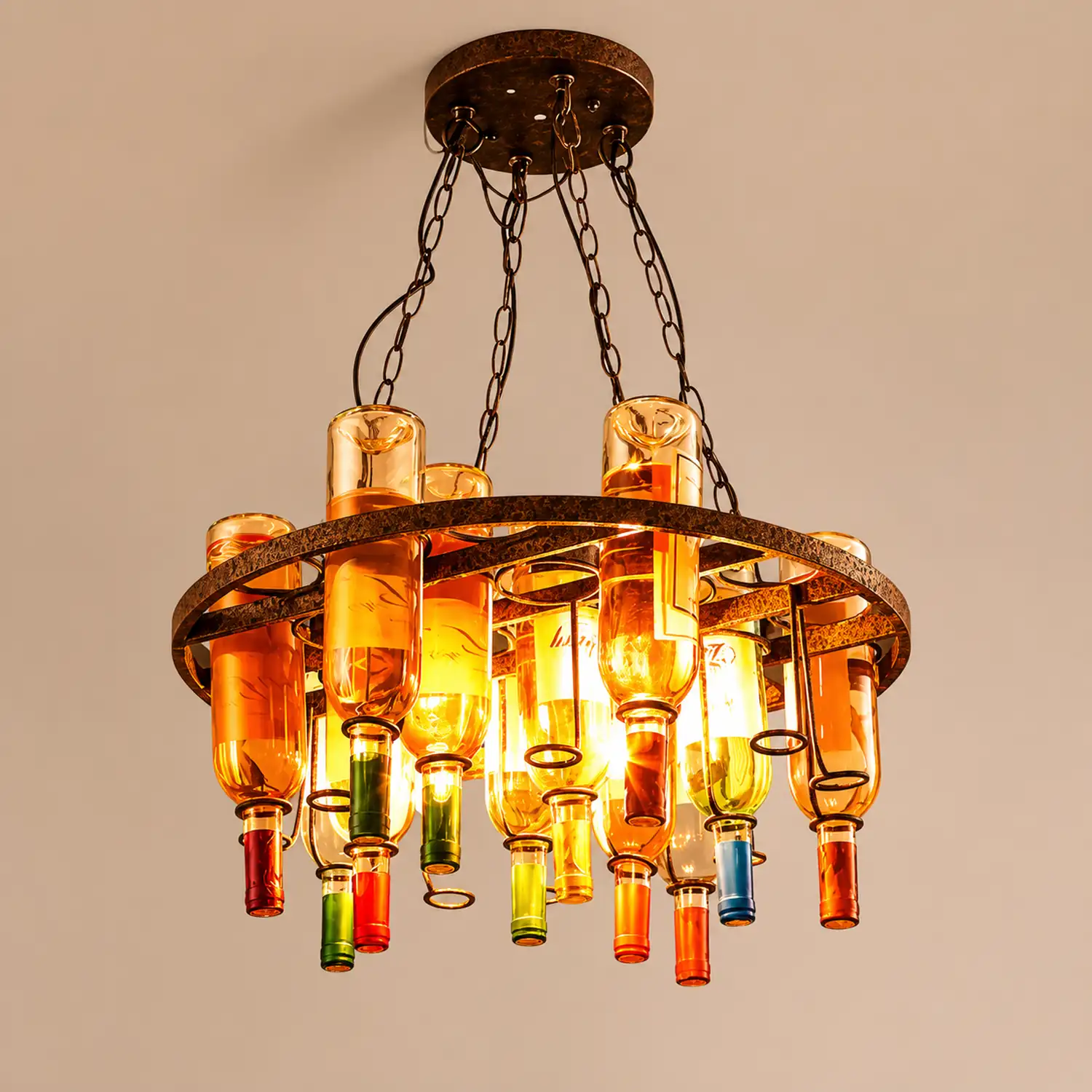 Hailie Antique Wine Bottle Metal/Glass Colorful Pendant Light - Lumpaz