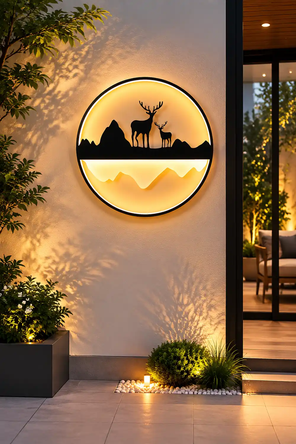 Round Mountain Scenery Silhouette Dimmable with Remote Outdoor Wall Lights - Lumpaz