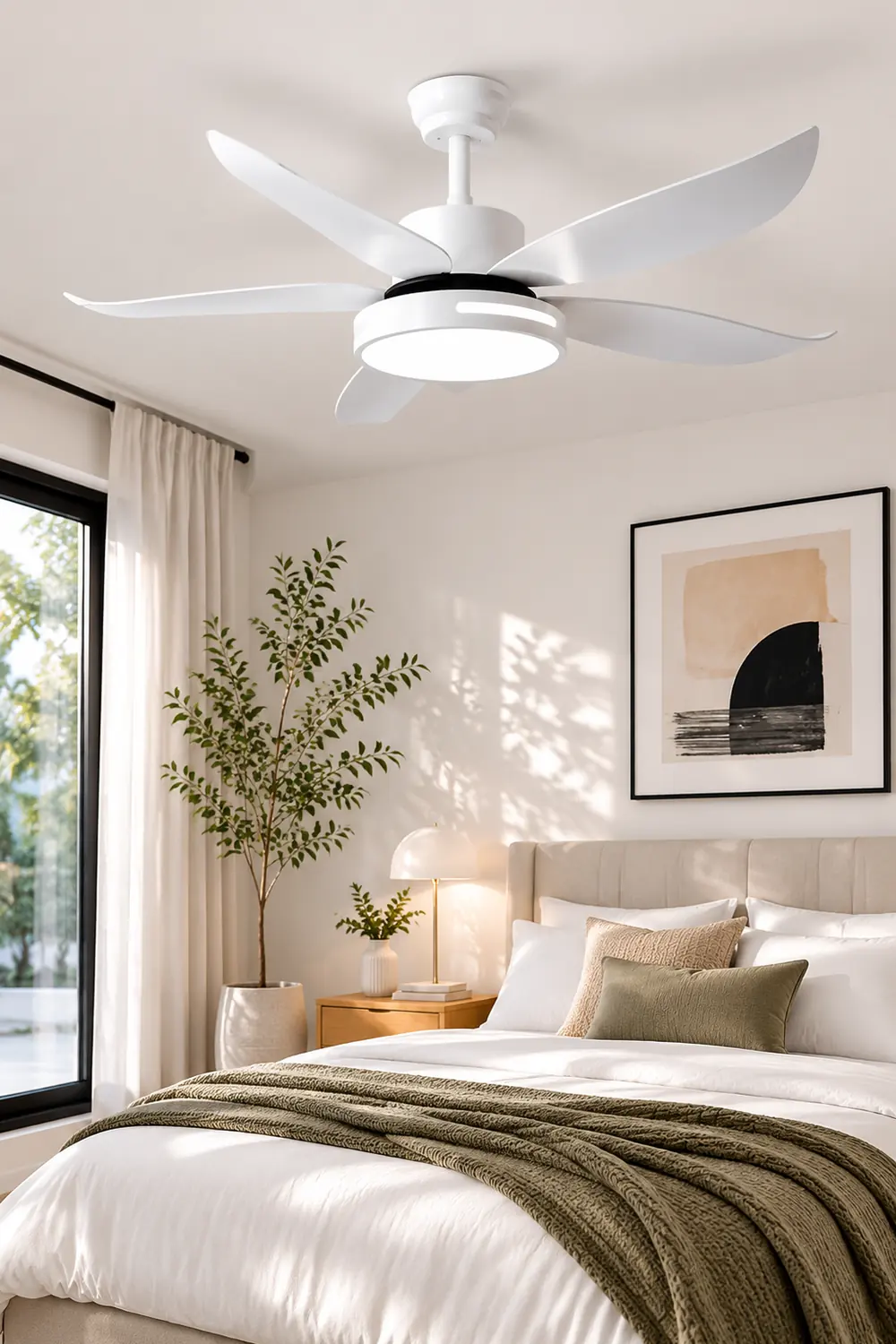 Haydn 5-Blade Modern Basic DC Ceiling Fan with Light, White/Black, 52'' - Lumpaz