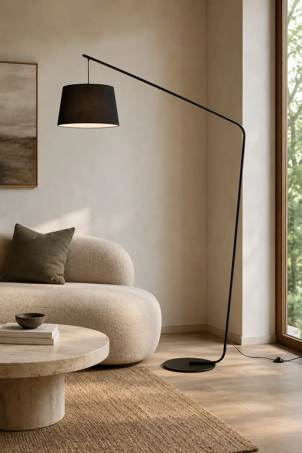 Salgado Black Floor Lamp 3 Color Temperature Switchable, Artificial Fabric & Metal - Lumpaz