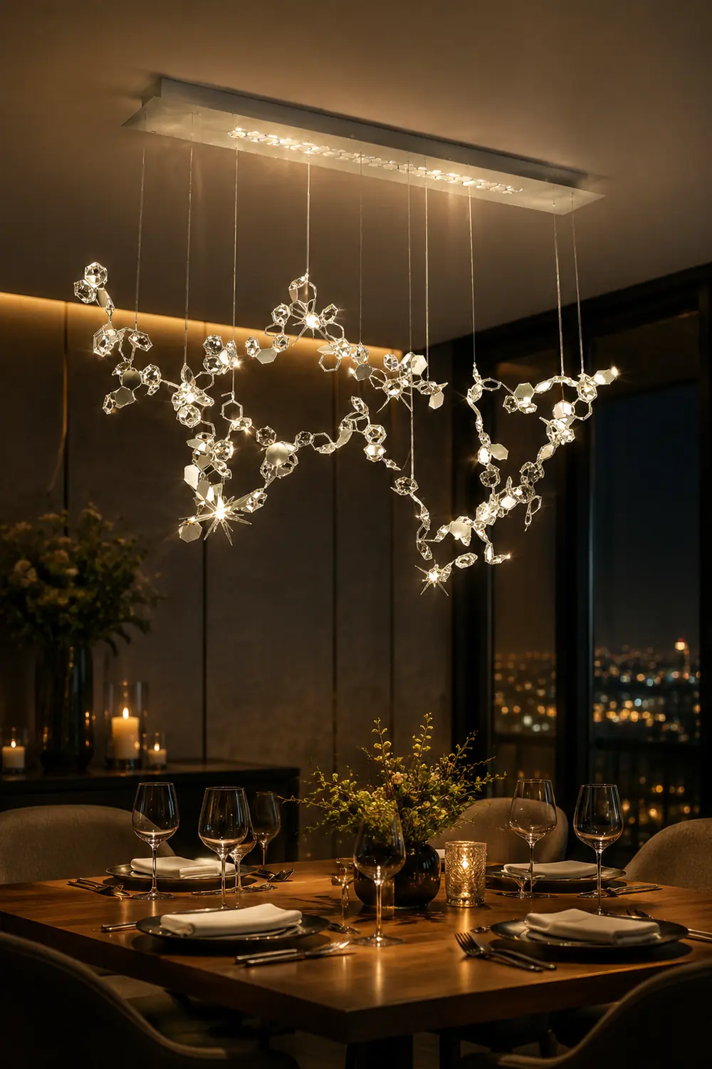 Ophelia Modern Sheet Crystal Chandelier, Silver, Living Room - Lumpaz