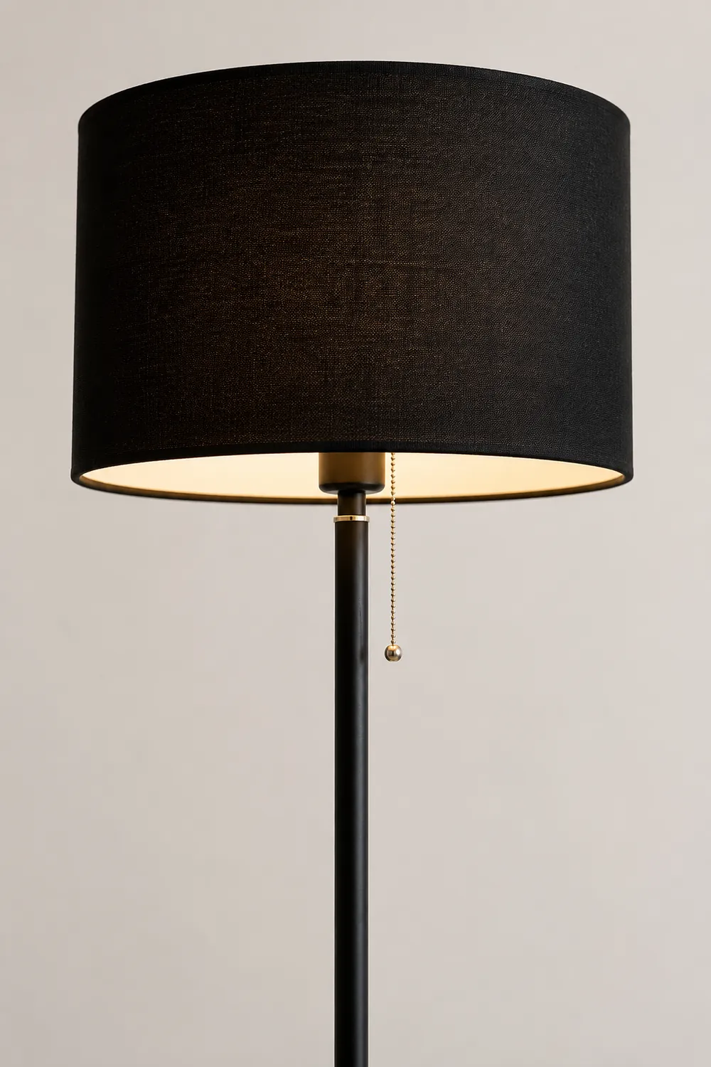 Eryn Floor Lamp Cylinder Modern, Metal/Fabric, Black/White/Gold, Bedroom - Lumpaz
