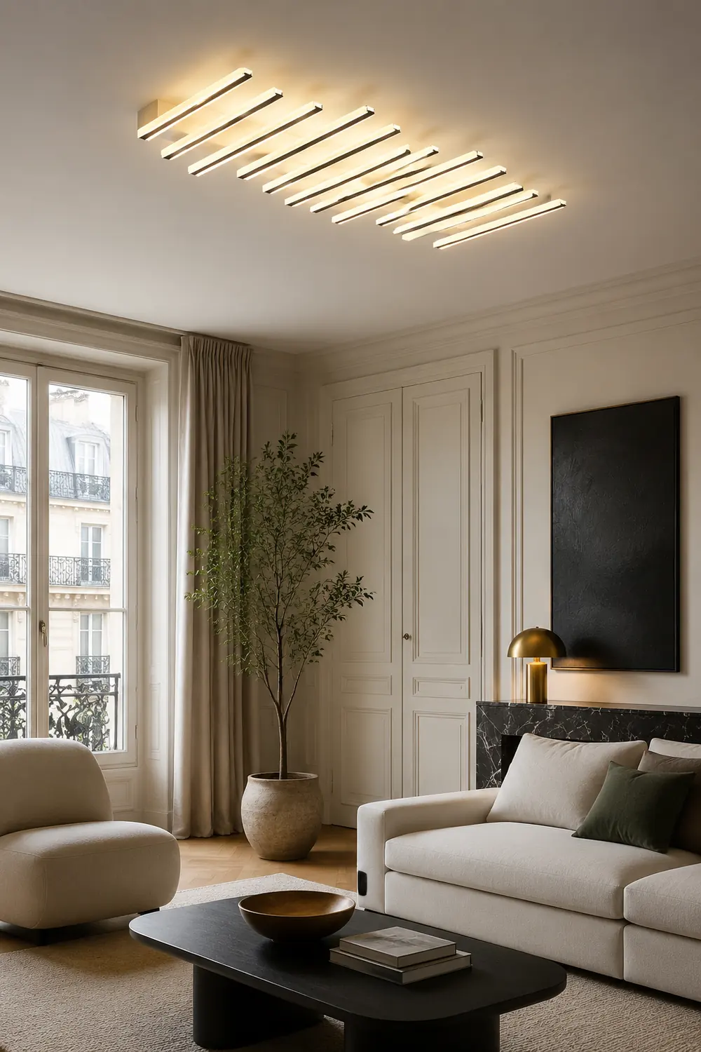 Quinn Flush Mount Ceiling Light Linear Modern, Metal, Black, Living Room - Lumpaz