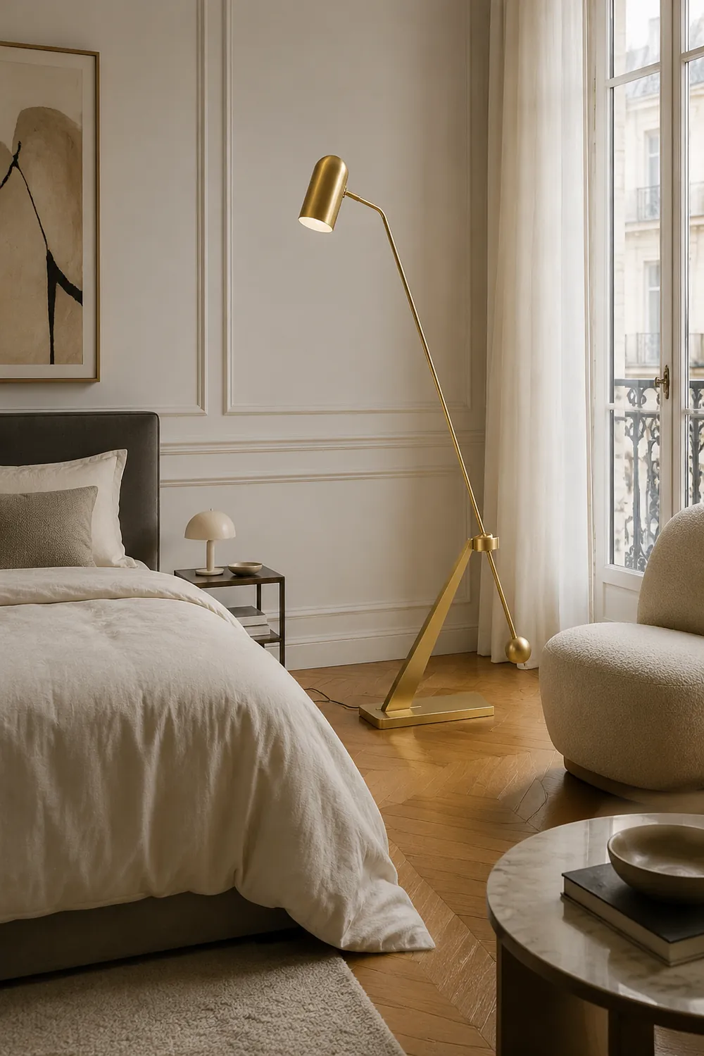 Freja Antique Vintage Lever Metal Fishing Rod Floor Lamp, Brass - Lumpaz