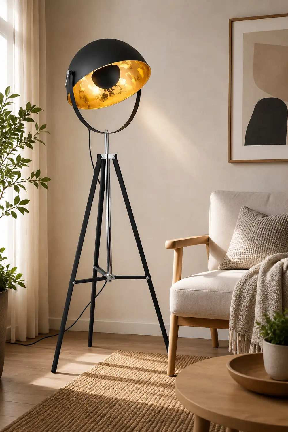 Salgado Vintage Industrial Tripod Metal projector floor lamp, Black - Lumpaz