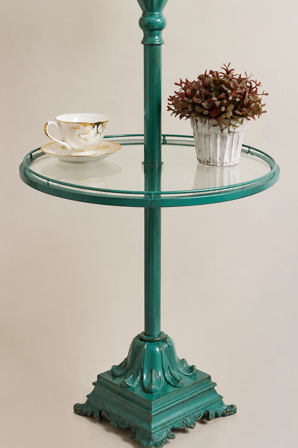 Eryn Floor Lamp Table Vintage, Metal/Resin, Green, Living Room - Lumpaz