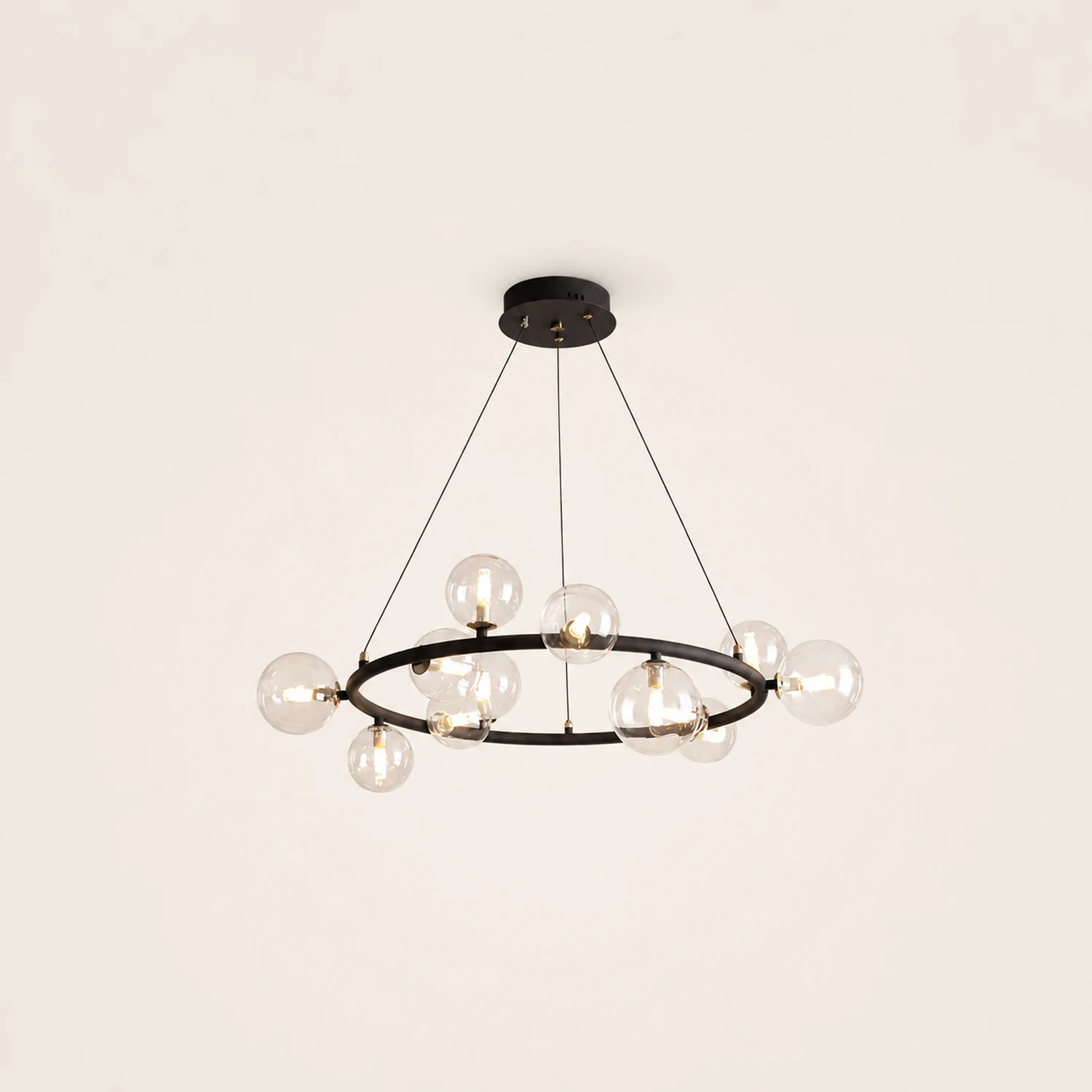 Valentina Modern Glass Globe Ring Chandelier, Gold/Black - Lumpaz