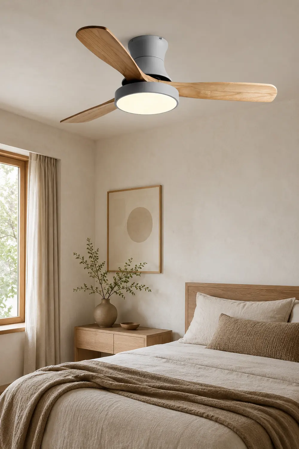 Walters 3-Blade White & Gray Ceiling Fan with Light, Metal & Wood, DIA 52'' - Lumpaz