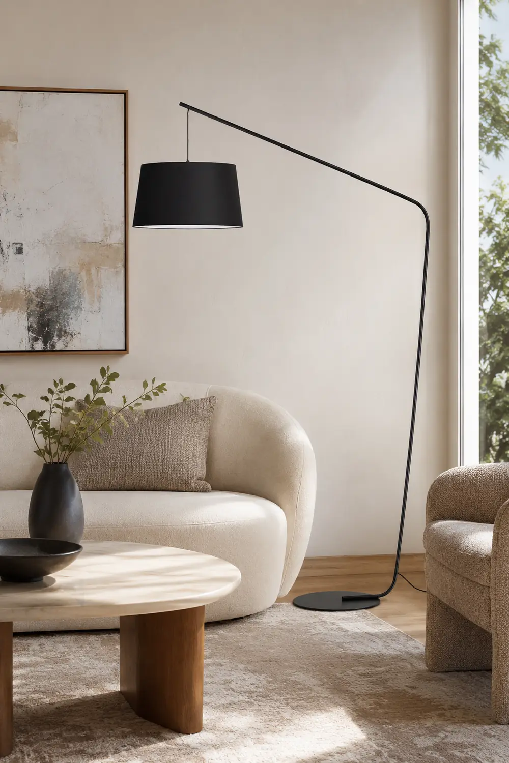Salgado Black Floor Lamp 3 Color Temperature Switchable, Artificial Fabric & Metal - Lumpaz