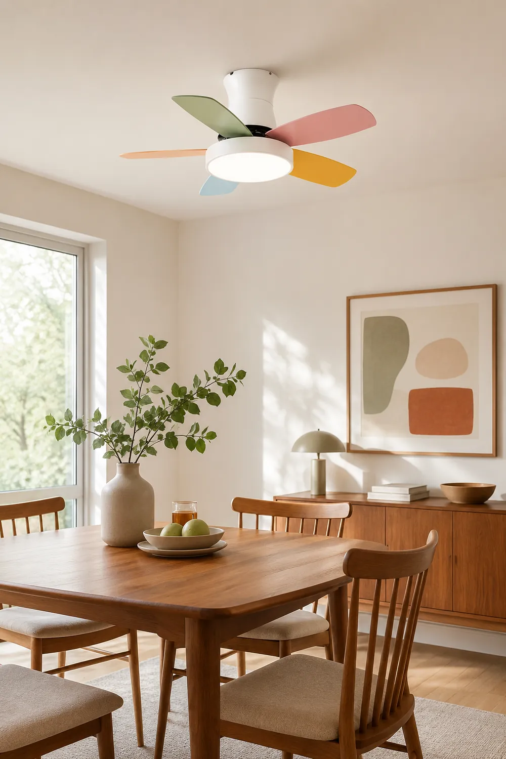 Morandi 5-Blade Colorful DC Ceiling Fan with Light, Low Profile, 42'' - Lumpaz