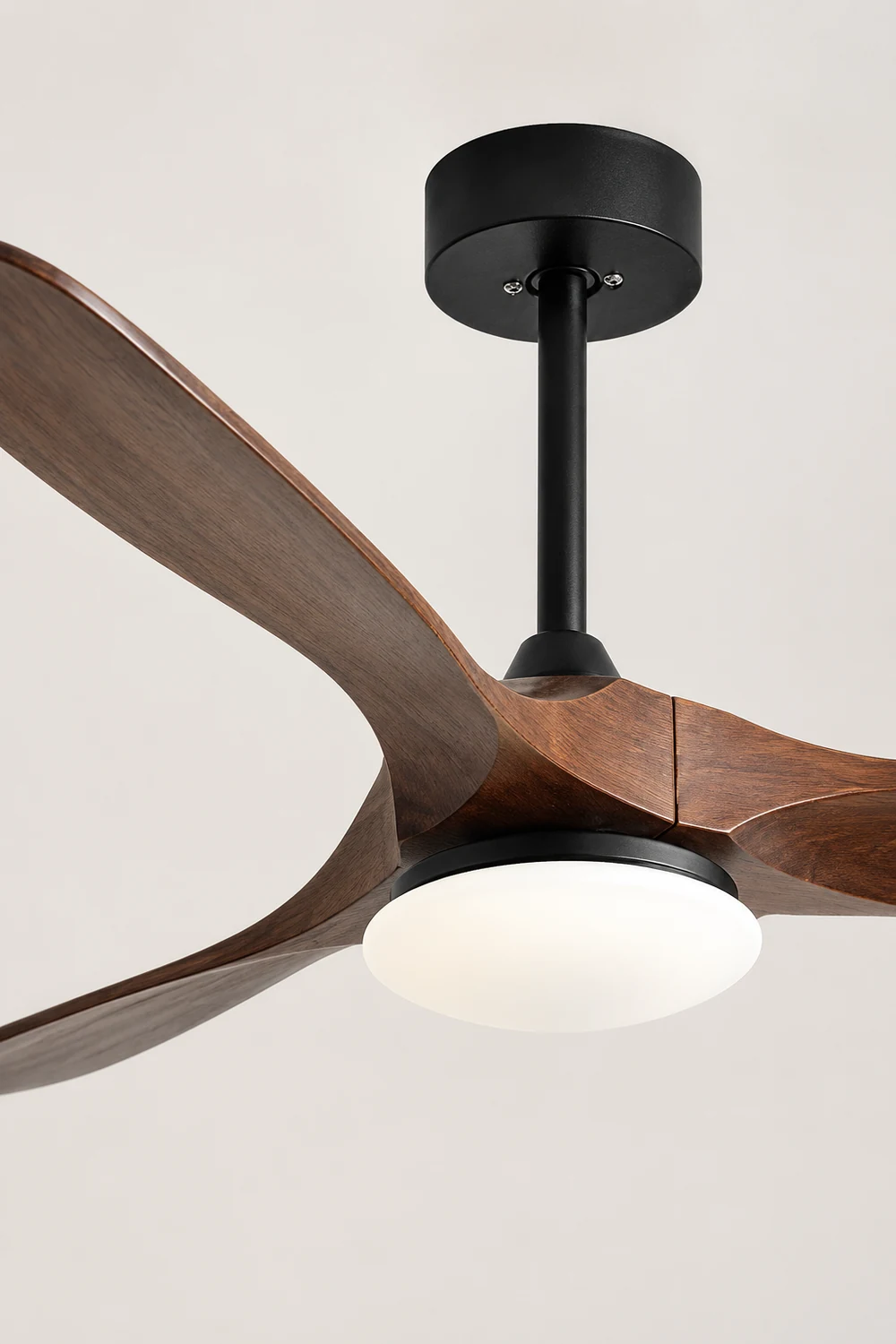 Haydn 3-Blade Industrial DC Ceiling Fan with Light, Black & Wood, 52'' - Lumpaz