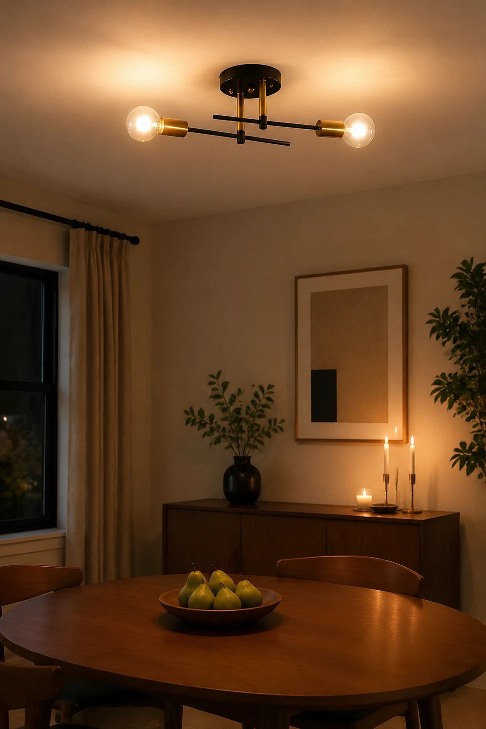 Valentina Flush Mount Ceiling Light Globe Modern, Metal/Glass, Balck, Dining Room - Lumpaz
